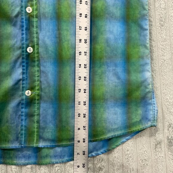 Georg Roth Shirt Mens S Plaid Ombre Flip Cuff Blue Green Button Up 100% Cotton - Picture 9 of 11